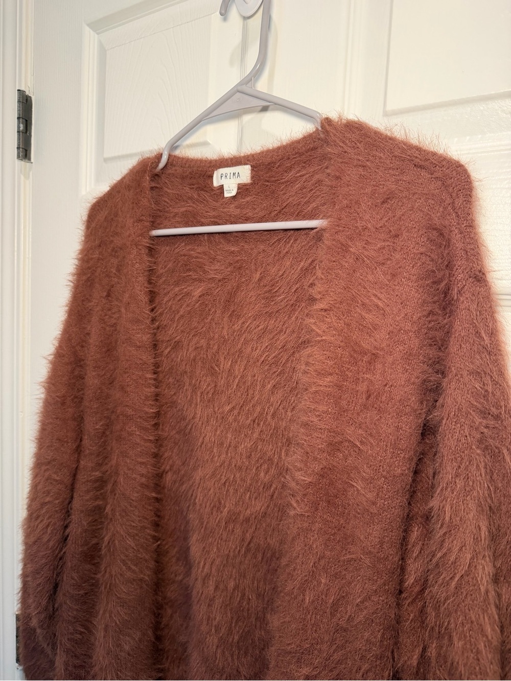 Prima Fuzzy Open-Front Cardigan Sweater in Rust - Picture 2 of 12